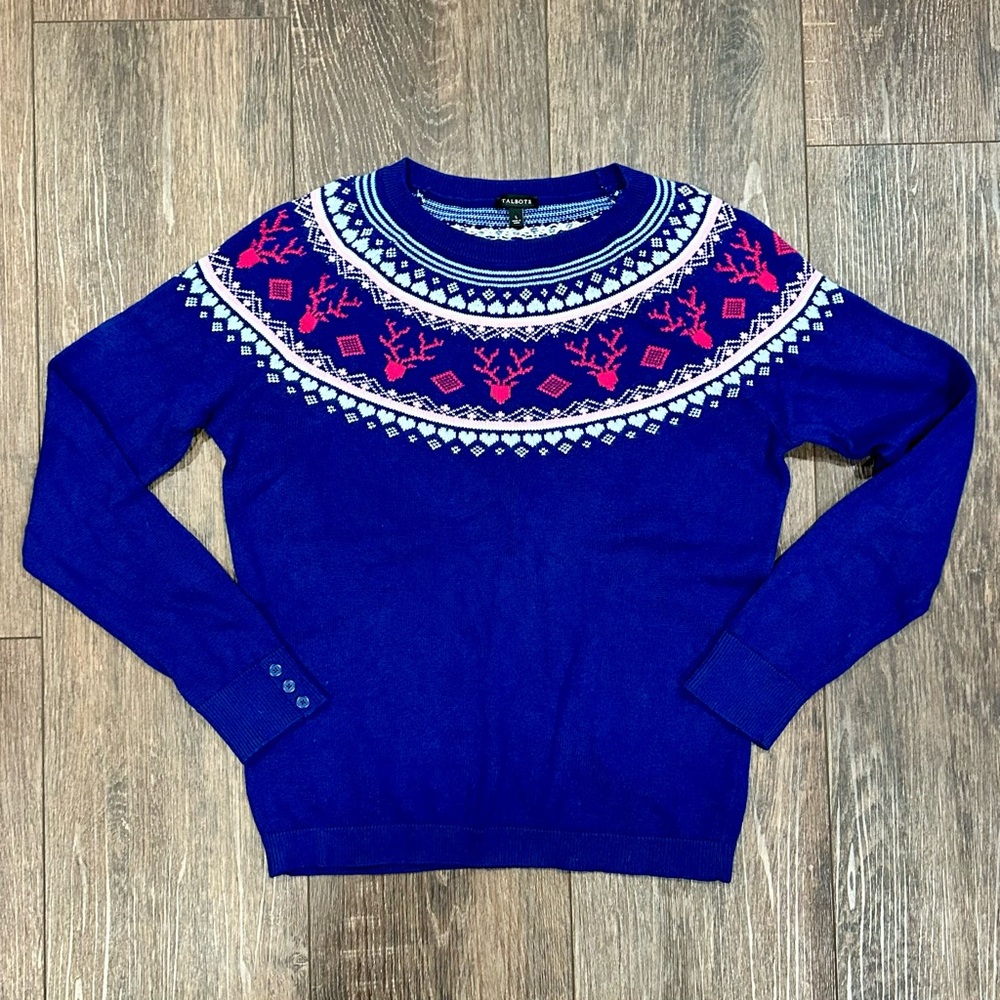 🦋 Talbots fair isle creek sweater, blue, large